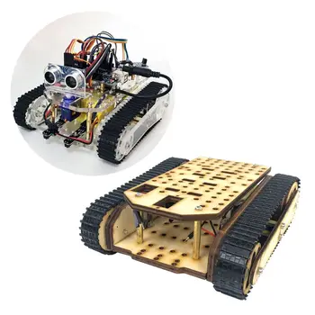 

Wooden Tracked Tank Chassis Track Crawler RC Smart Robot Car Tracking Obstacle Avoidance Education DIY Kit High Quality