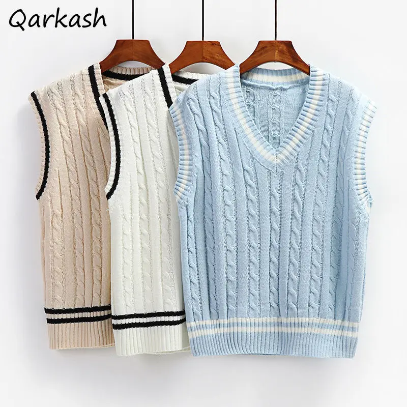 

Sweater Vests Women V-neck Couple Preppy Style Knitted Baggy Harajuku College Female Korean Version Streetwear Sleeveless Autumn