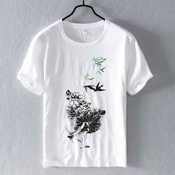2020 Summer T Shirt Men Lotus Embroidery Fashion White Tshirt Casual Short Sleeve Linen Plus Size Tops Y2818
2020 Summer T Shirt Men Lotus Embroidery Fashion White Tshirt Casual Short Sleeve Linen Plus Size Tops Y2818