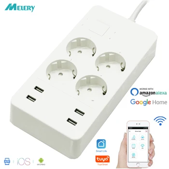 

Wifi Smart Power Strip Extension Surge Protector 4 Outlets EU Plug Sockets with USB Charger Adapter Work With Alexa Google Home