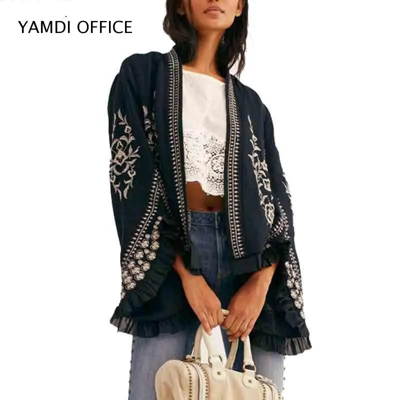 YAMDI 2019 NEW Women clothes cardigan ruffled jacket autumn chic coat print floral black chiffon runway WOMAN embroider
YAMDI 2019 NEW Women clothes cardigan ruffled jacket autumn chic coat print floral black chiffon runway WOMAN embroider