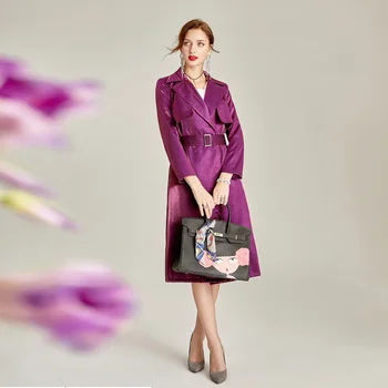 Trench Coat for Women Plus Size Autumn Slim Elegant Belted Work Office Trench Windbreaker Purple Turn-down Collar Long Coat 
Trench Coat for Women Plus Size Autumn Slim Elegant Belted Work Office Trench Windbreaker Purple Turn-down Collar Long Coat