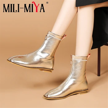 MILI-MIYA Bling Solid Color Women Cow Leather Ankle Boots Comfortable Flat With Heels Round Toe Middle Zipper Size 34-39 Gold
MILI-MIYA Bling Solid Color Women Cow Leather Ankle Boots Comfortable Flat With Heels Round Toe Middle Zipper Size 34-39 Gold