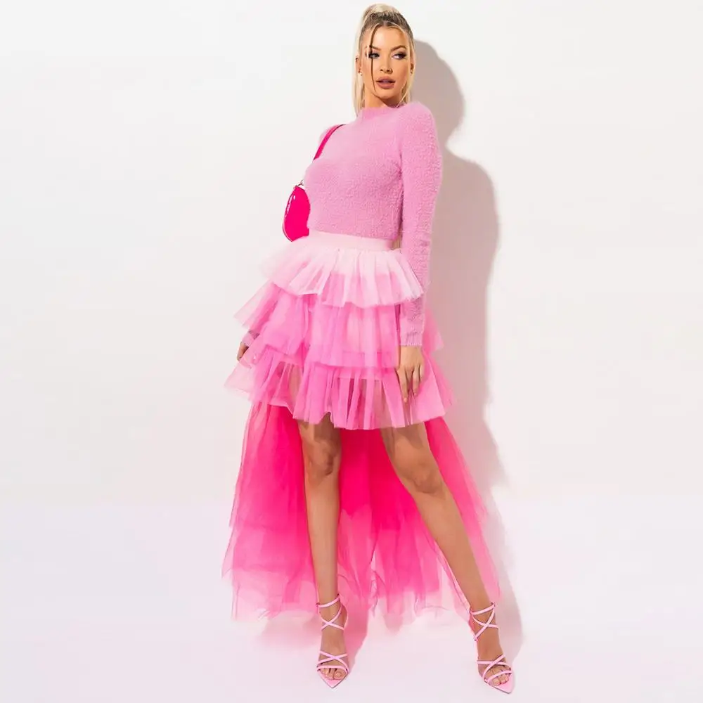 Summer Fuchsia High Low Mix Color Tutu Skirt Women Long Ruffles Tiered Tulle Skirt Elastic Custom Made Female Skirt 2020 
Summer Fuchsia High Low Mix Color Tutu Skirt Women Long Ruffles Tiered Tulle Skirt Elastic Custom Made Female Skirt 2020