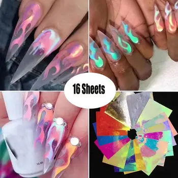 16PCS Nail Sticker Holographic Flame Nail Film Art Transfer Nail Polish Sticker Water-slip Candy-colored Nail Back Sticker
16PCS Nail Sticker Holographic Flame Nail Film Art Transfer Nail Polish Sticker Water-slip Candy-colored Nail Back Sticker