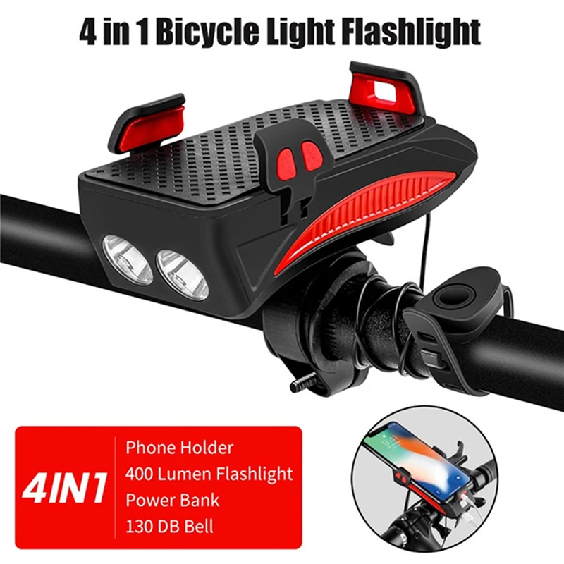 4 in 1 Multi-function Bicycle Light USB Rechargeable LED Lamp Horn Phone Holder Power Bank Bicycle Front Light
4 in 1 Multi-function Bicycle Light USB Rechargeable LED Lamp Horn Phone Holder Power Bank Bicycle Front Light