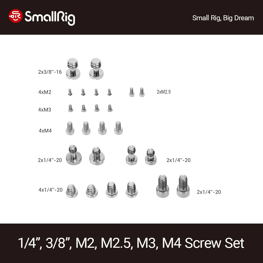 SmallRig 1/4â€, 3/8â€, M2, M2.5, M3, M4 Full Kit Screw Set For Camera Cages Accessories Mount & Handles & Plates DIY Rig - 2326
SmallRig 1/4â€, 3/8â€, M2, M2.5, M3, M4 Full Kit Screw Set For Camera Cages Accessories Mount & Handles & Plates DIY Rig - 2326
