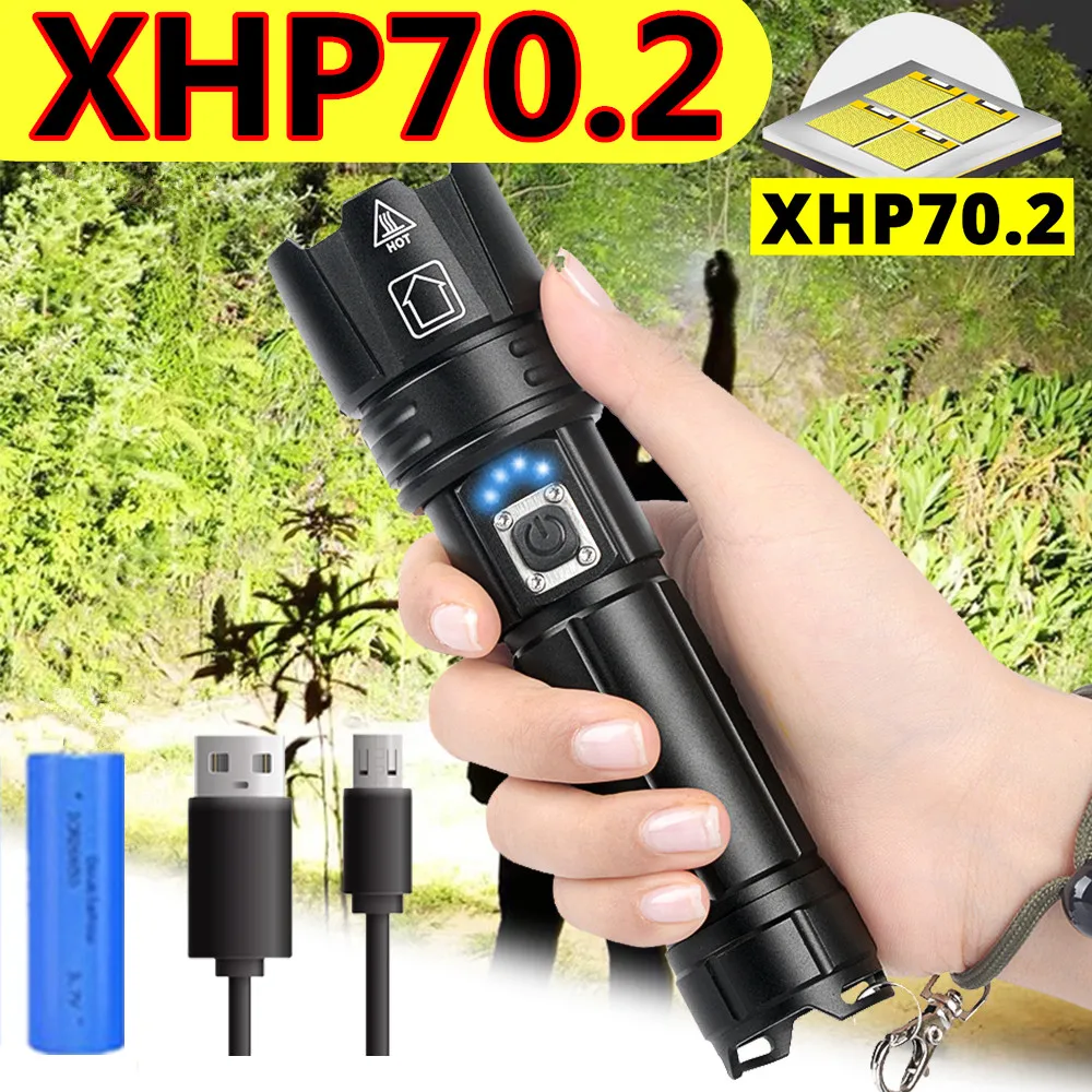 Super bright XHP70.2 LED Flashlight With battery display Waterproof Tactical LED Torch Telescopic zoom Used for adventure, hunt
Super bright XHP70.2 LED Flashlight With battery display Waterproof Tactical LED Torch Telescopic zoom Used for adventure, hunt