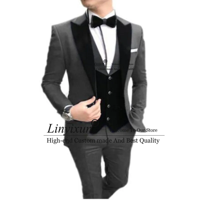 

Casual Black Men's Suit Slim Fit Notch Lapel Groom Tuxedos for Wedding 3 Pieces Business Male Blazers Groomsmen Costume Homme