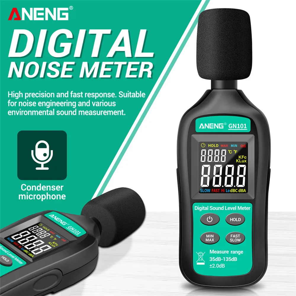 ANENG GN101 Digital Noise Meter Measurement 35-135 db Intelligent Sound Level Meter Decibel Monitor Logger Diagnostic-Tool
ANENG GN101 Digital Noise Meter Measurement 35-135 db Intelligent Sound Level Meter Decibel Monitor Logger Diagnostic-Tool