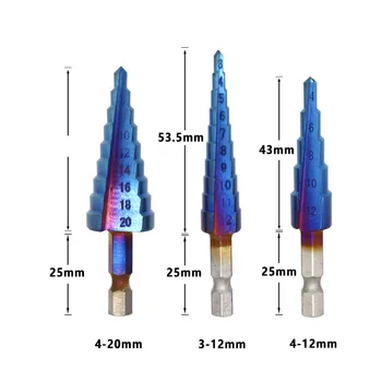 Step Drill Bit 3-12mm 4-12mm 4-20mm HSS Nano Blue Coated Step Cone Drill Bit Wood Hole Cutter 2020 Hot-sale Drill Bits
Step Drill Bit 3-12mm 4-12mm 4-20mm HSS Nano Blue Coated Step Cone Drill Bit Wood Hole Cutter 2020 Hot-sale Drill Bits