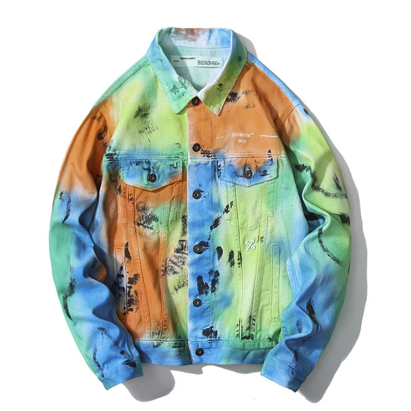 19SS High Quality Correct Version OW Destroys Old Hand-painted Graffiti Ink Rendering Splashing Denim Jacket Hip Hop Streetwear
19SS High Quality Correct Version OW Destroys Old Hand-painted Graffiti Ink Rendering Splashing Denim Jacket Hip Hop Streetwear