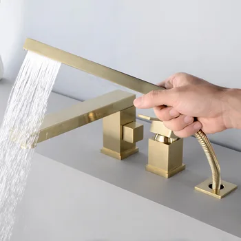 Square Copper Gold Bathtub Faucet with a Hand-Held Shower Head Rotatable Tub Side Leading Four YG1010 Modern Minimalist 15 1-80
Square Copper Gold Bathtub Faucet with a Hand-Held Shower Head Rotatable Tub Side Leading Four YG1010 Modern Minimalist 15 1-80
