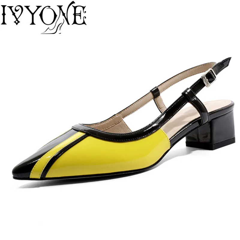 Summer Ladies Sandals Cow Patent Mixed Colors Pointed Toe Slingback Sandals Buckles Block Heels Women Shallow Shoes Large Size
Summer Ladies Sandals Cow Patent Mixed Colors Pointed Toe Slingback Sandals Buckles Block Heels Women Shallow Shoes Large Size