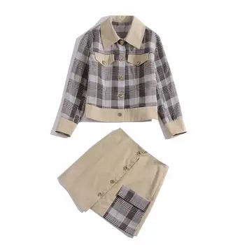 European and American women's clothing 2019 winter new style Long-sleeved checked coat Split skirt Fashion suits 
European and American women's clothing 2019 winter new style Long-sleeved checked coat Split skirt Fashion suits