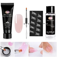 Meet across 폴리 익스텐션 젤 키트 네일 아트 프렌치 네일 클리어 핑크 가지 색상 네일 팁 크리스탈 uv 젤 슬라이스 브러쉬 네일(China)