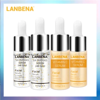 

LANBENA Vitamin C Whitening Serum 24k Gold Six Peptides Anti-aging Essence Hyaluronic Acid Moisturizing Beauty Skin Care 4PCS
