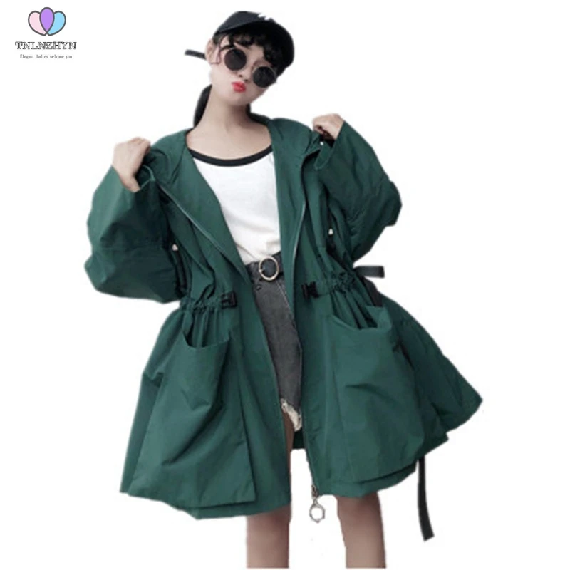 2019 autumn women trench coat solid color hooded plus large size bat sleeve loose large pocket drawstring windbreaker female
2019 autumn women trench coat solid color hooded plus large size bat sleeve loose large pocket drawstring windbreaker female