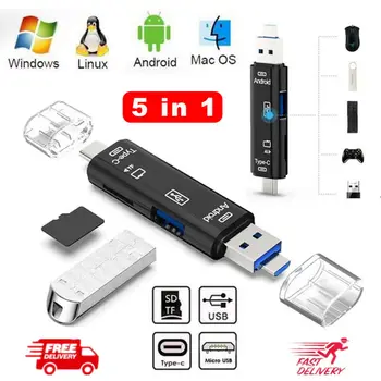 5 in 1 Card Reader Type C Micro USB OTG Adapter SD TF Card Reader Lector SD Memory Card Reader For Micro SD TF USB Cardreader
5 in 1 Card Reader Type C Micro USB OTG Adapter SD TF Card Reader Lector SD Memory Card Reader For Micro SD TF USB Cardreader