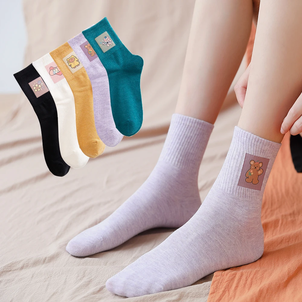 

Salina Women's Socks Cotton Winter Spring New Year Multicolor Bear Hot Stamping Pattern Fashion Leisure Sports Some Comfort