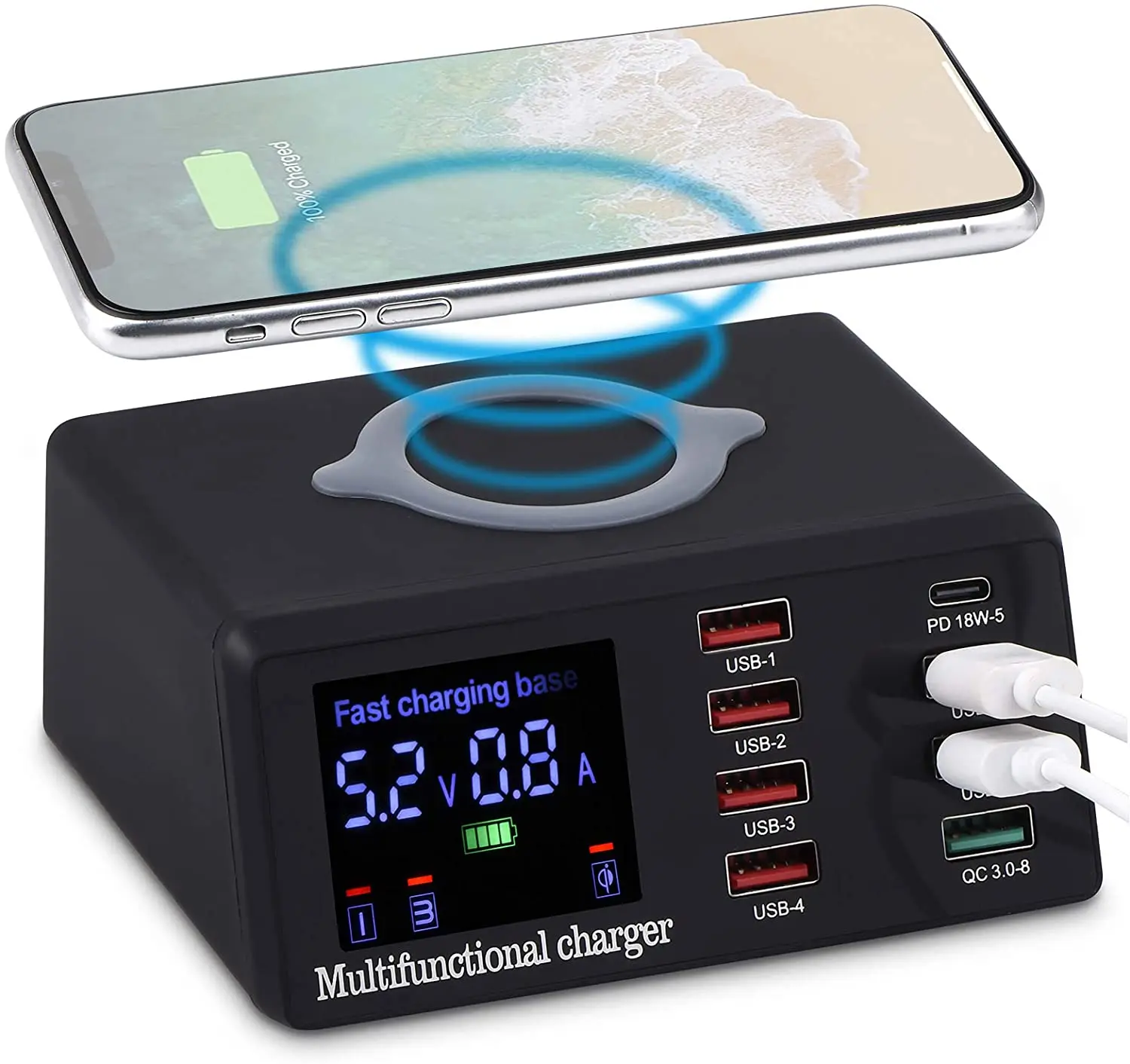 100W 8 Ports USB Charger Quick Charge 3.0 Adapter HUB Wireless Charger Charging Station PD Fast Charger
100W 8 Ports USB Charger Quick Charge 3.0 Adapter HUB Wireless Charger Charging Station PD Fast Charger