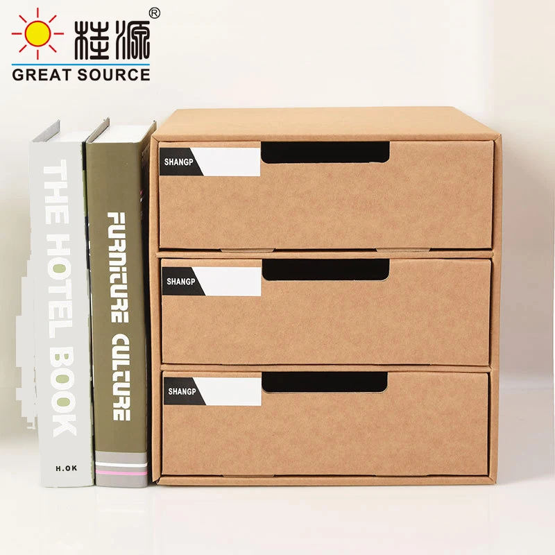 

3 Layers Storage Composable Cabinet Office 3 Drawers Corrugate Foldable Home Storage Kraft Paper Environment Friendly(2PCS)