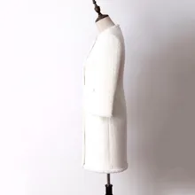 Nueva alta calidad Formal recta ajustada entallada elegante vestido de fiesta para mujer vestidos de Tweed de lana blanca dulce con botones para mujer(China)