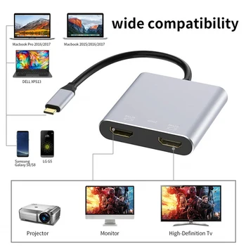 HDMI Adapter Type C To HDMI USB3.0 PD 4 In 1 Hub Display Dual Screen USB C HDMI Splitter Audio Video Converter 4k HD For Macbook
HDMI Adapter Type C To HDMI USB3.0 PD 4 In 1 Hub Display Dual Screen USB C HDMI Splitter Audio Video Converter 4k HD For Macbook