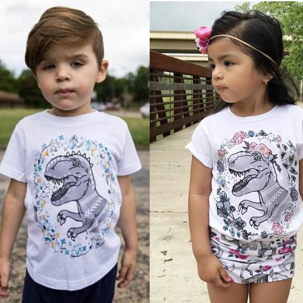 Boys Girls Dinosaur Shirt Kids Tee Shirts saurus short sleeve outfit Birthday gift for kids | Детская одежда и обувь