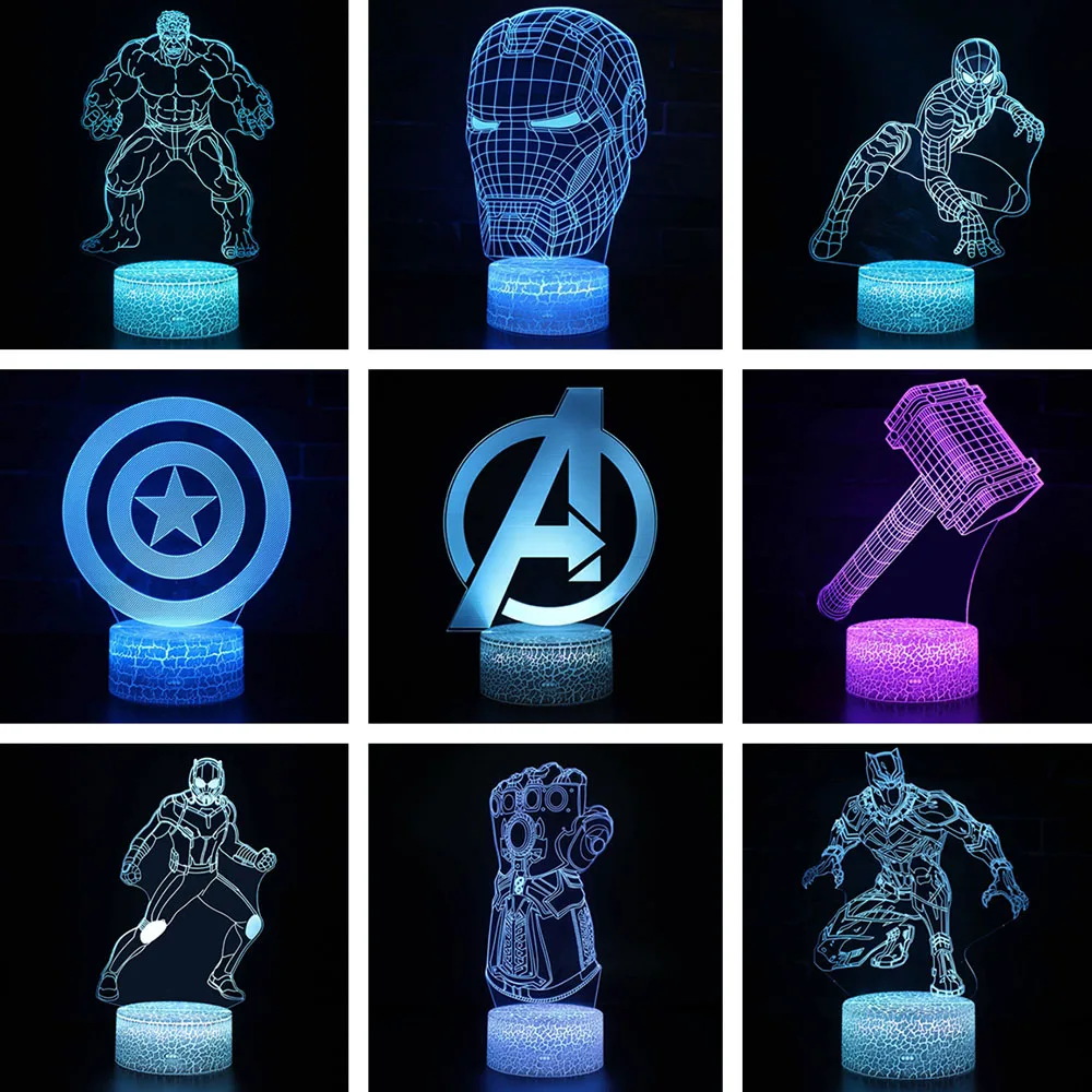 Marvel Avengers Figurine 3D Illusion LED Night Light Colourful Lights Avengers Endgame Spiderman Figure IronMan Mask Model Toys
Marvel Avengers Figurine 3D Illusion LED Night Light Colourful Lights Avengers Endgame Spiderman Figure IronMan Mask Model Toys