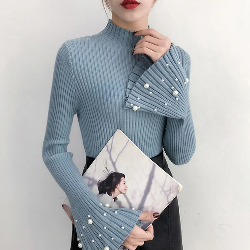 ETOSELL Winter Beaded Sweater Women Pearl Horn Sleeve Haif Turtleneck Knit Bottoming Sweaters
ETOSELL Winter Beaded Sweater Women Pearl Horn Sleeve Haif Turtleneck Knit Bottoming Sweaters