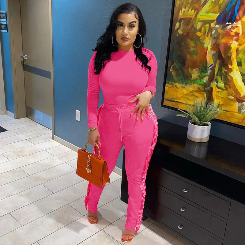 Solid Activewear Sporty Two Piece Sets Women Mock Neck Long Sleeve Basic Tops+side Tassels Skinny Pencil Pants Matching Outfits
Solid Activewear Sporty Two Piece Sets Women Mock Neck Long Sleeve Basic Tops+side Tassels Skinny Pencil Pants Matching Outfits