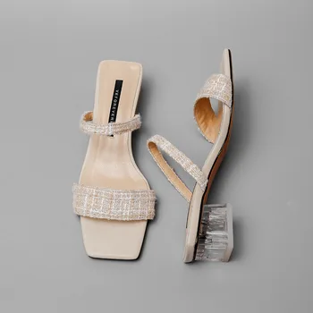 Plaid Square Head Semi-high Heeled Sandals Sheepskin Plastic Footpad Chunky-Heel Lazy Sandals
Plaid Square Head Semi-high Heeled Sandals Sheepskin Plastic Footpad Chunky-Heel Lazy Sandals