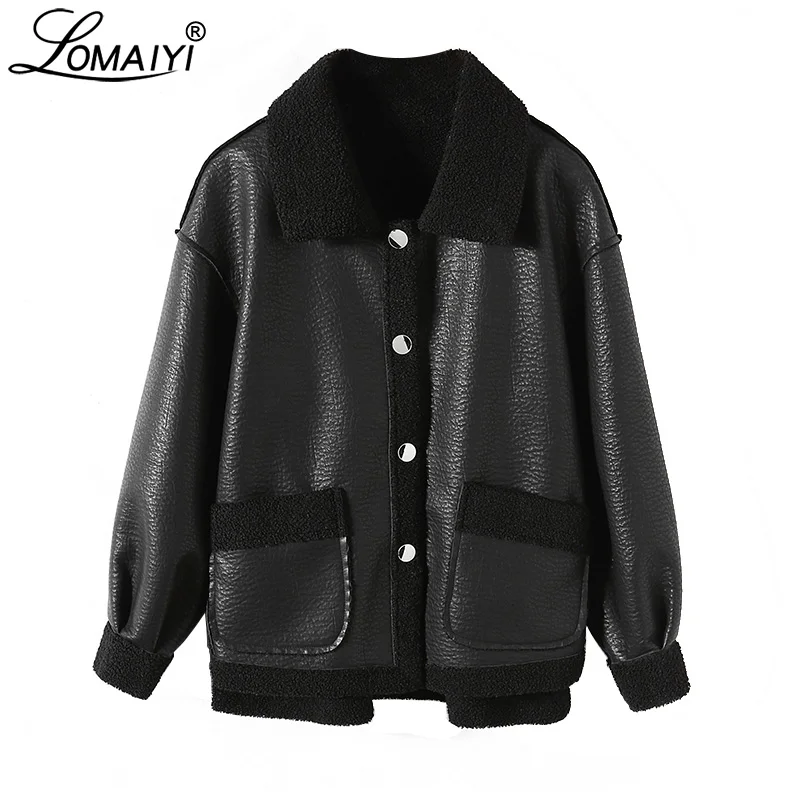 Фото LOMAIYI Women's Autumn/Winter Leather Jacket Women Plus Size Reversible Jackets Ladies Warm PU Coat BW064 | Женская одежда
