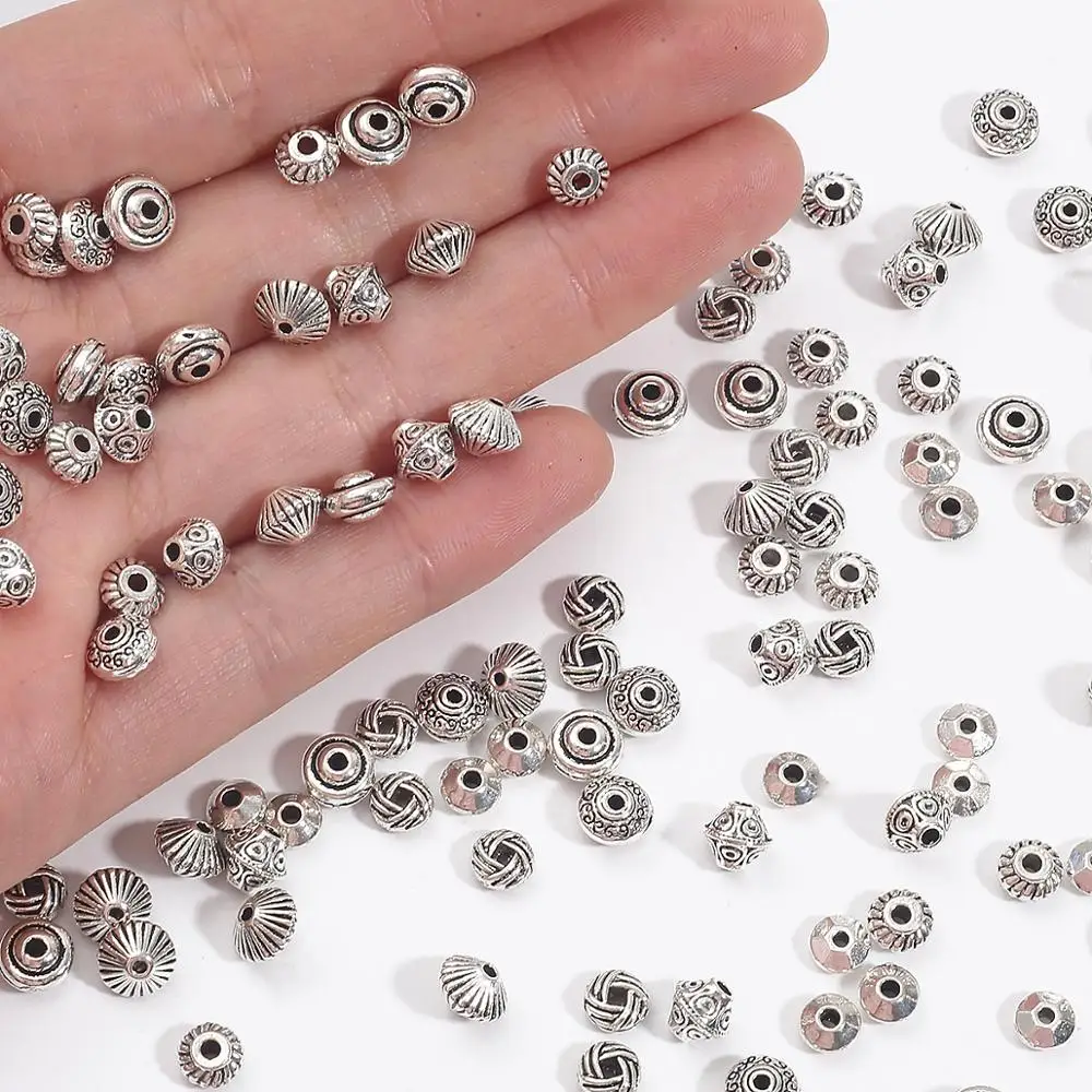 

30-50pcs Antique Silver Color Rondelle Spacer Beads for Jewelry Making Beard DIY Earrings Necklace Bracelet Handmade Findings