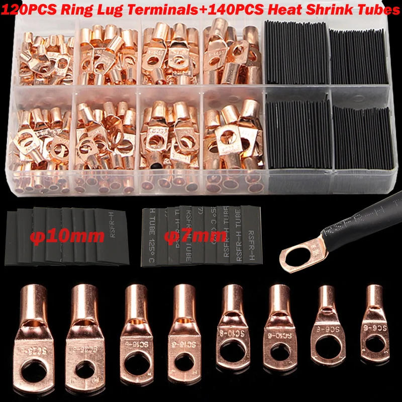 60/240/260CPS Assortment Car Auto Copper Ring Terminal Wire Crimp Connector Bare Cable Battery Terminals Soldered Connectors Kit
60/240/260CPS Assortment Car Auto Copper Ring Terminal Wire Crimp Connector Bare Cable Battery Terminals Soldered Connectors Kit