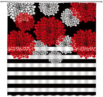 Dahlia Pattern Curtain Black and White Stripes Red Dahlia Shower Curtain Modern Decor Fabric Bathroom Curtain
Dahlia Pattern Curtain Black and White Stripes Red Dahlia Shower Curtain Modern Decor Fabric Bathroom Curtain
