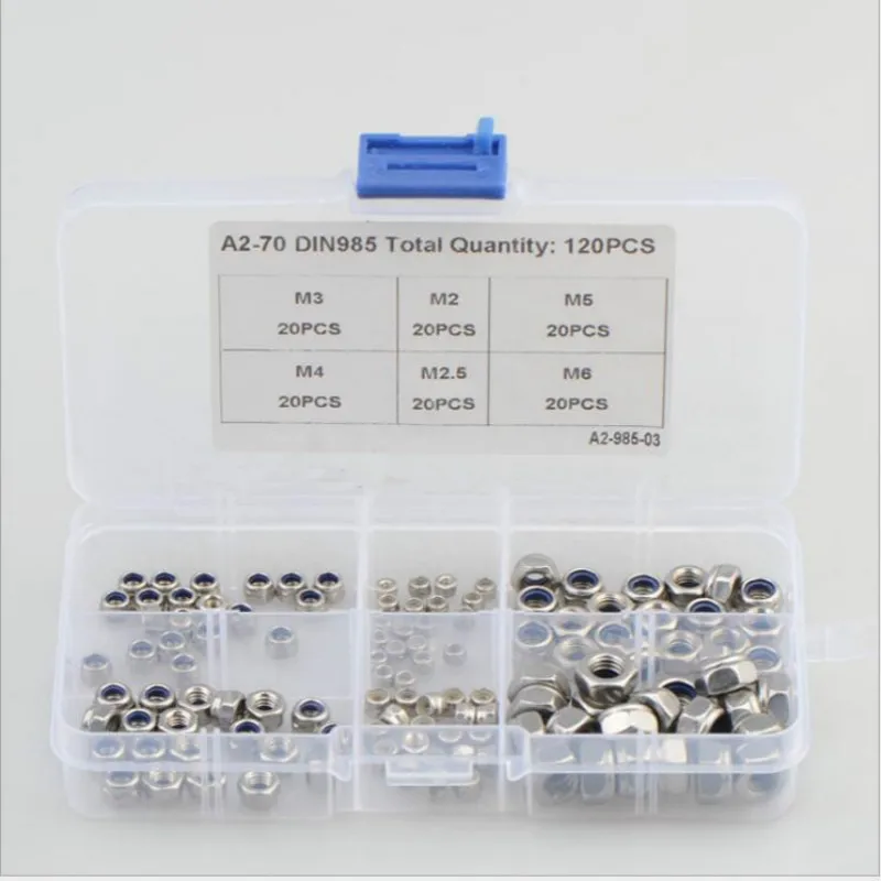 120pcs m2 m2.5 m3 m4 m5 m6 stainless steel Self-locking Nut Lock Nut Locknut Slip Nylon Hex Nut Assortment Kit
120pcs m2 m2.5 m3 m4 m5 m6 stainless steel Self-locking Nut Lock Nut Locknut Slip Nylon Hex Nut Assortment Kit