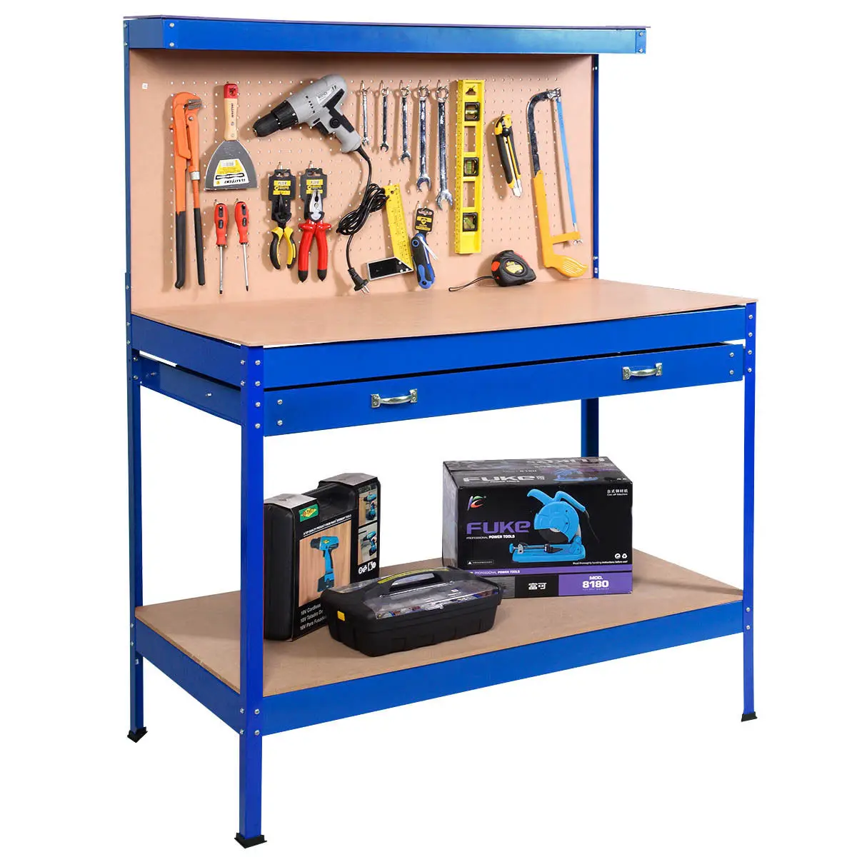 Costway Work Bench Tool Storage Steel Tool Workshop Table W/ Drawer and Peg Board Blue
Costway Work Bench Tool Storage Steel Tool Workshop Table W/ Drawer and Peg Board Blue