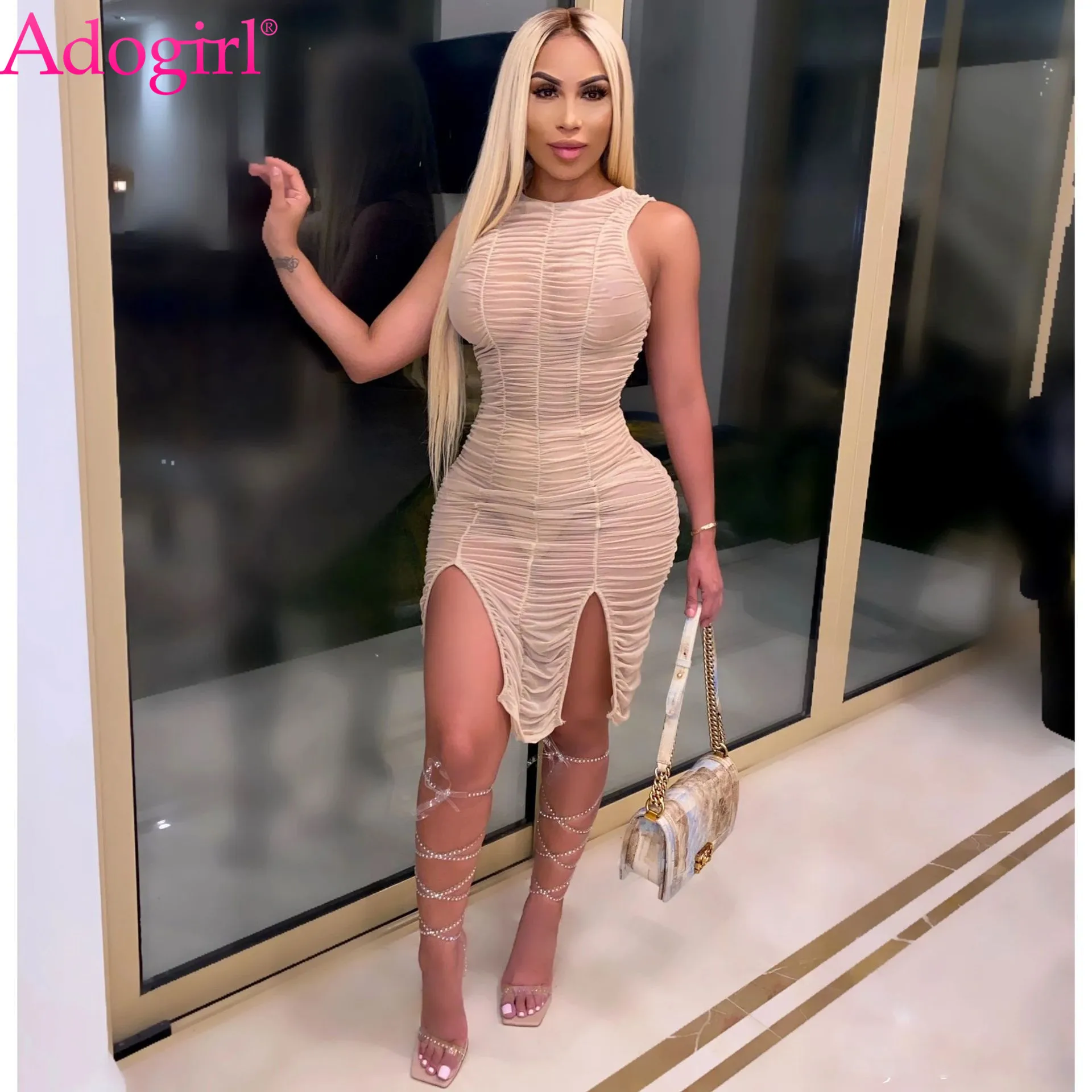 Adogirl Sexy Sheer Mesh Ruched Split Mini Dress Women Fashion Tank And Long Sleeve Bodycon Vestidos Night Club Pleated Robe
Adogirl Sexy Sheer Mesh Ruched Split Mini Dress Women Fashion Tank And Long Sleeve Bodycon Vestidos Night Club Pleated Robe
