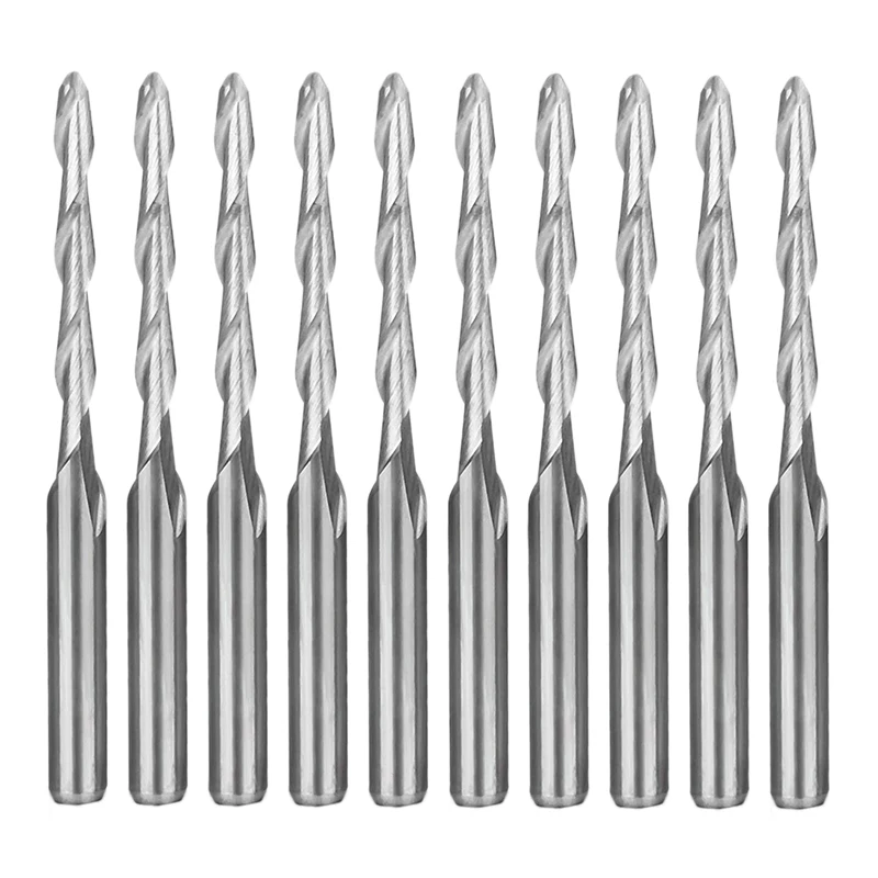 10Pcs CNC Router Bit 2mm Ball Nose End Mill 2-Flute Spiral Upcut Milling Cutter Engraving Carving Tool Set | Инструменты