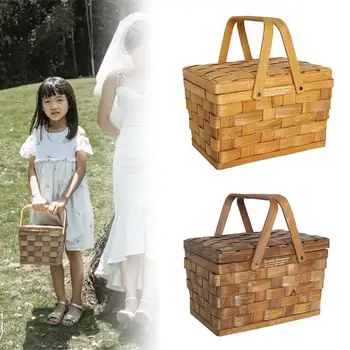 Portable Hand-woven Rectangular Wooden Basket Storage Box Basket With Cover For Home Camping Picnic 27x20x19cm
Portable Hand-woven Rectangular Wooden Basket Storage Box Basket With Cover For Home Camping Picnic 27x20x19cm