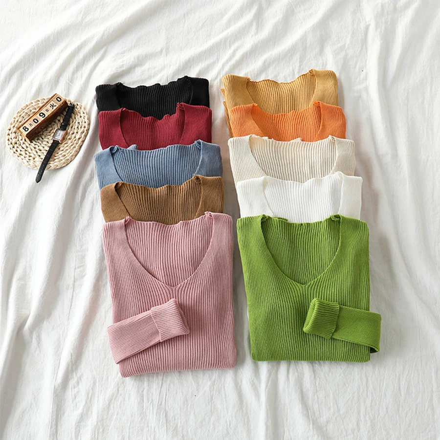 Solid Knitted Slim V-Neck Sweaters Women Autumn Winter Pullovers Jumpers Female Plus Size Elastic Woman Bottoming Sweater Tops 
Solid Knitted Slim V-Neck Sweaters Women Autumn Winter Pullovers Jumpers Female Plus Size Elastic Woman Bottoming Sweater Tops