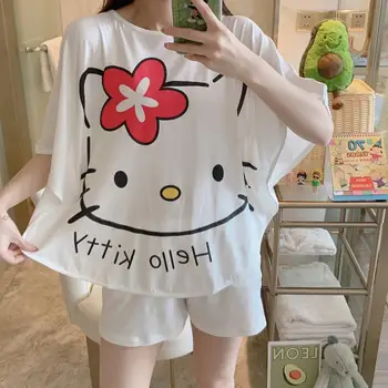 Women Summer Casual Tracksuit Pajamas 2 Pc Nightgown Sets Cute Hello Kitty Bat Sleeve Tops Shorts Sleepwear Homewea Clothing Set
Women Summer Casual Tracksuit Pajamas 2 Pc Nightgown Sets Cute Hello Kitty Bat Sleeve Tops Shorts Sleepwear Homewea Clothing Set