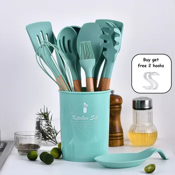 12PCS Silicone Kitchenware Set Anti-scalding Wooden Handle Non-stick Spatula Tool Set with Storage Box Kitchen Utensils tools
12PCS Silicone Kitchenware Set Anti-scalding Wooden Handle Non-stick Spatula Tool Set with Storage Box Kitchen Utensils tools