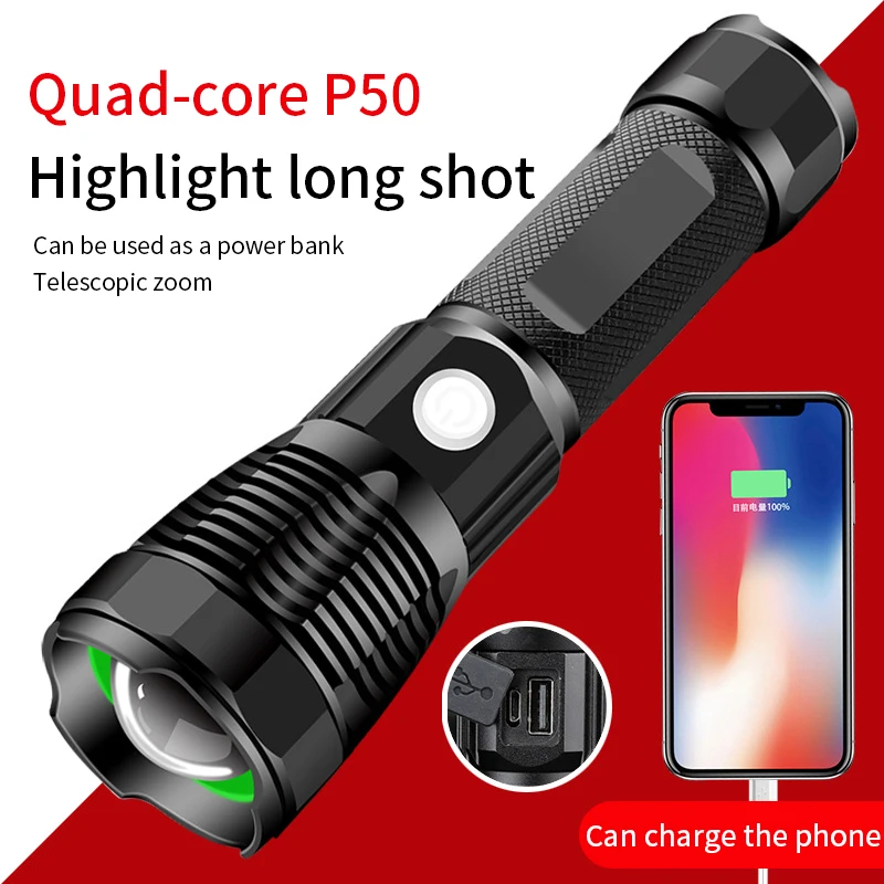 Multifunction Input Output High Powerful Led Flashlight USB Zoom Tactical Torch PH50 26650 battery USB Rechargeable Flashlight
Multifunction Input Output High Powerful Led Flashlight USB Zoom Tactical Torch PH50 26650 battery USB Rechargeable Flashlight