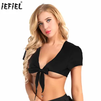 Sexy Clubwear Crop Tops Deep V Open Front Tie Up Summer Fashion Camis Short Sleeve Crop Tops Bowknot Plaid Women Blouses 
Sexy Clubwear Crop Tops Deep V Open Front Tie Up Summer Fashion Camis Short Sleeve Crop Tops Bowknot Plaid Women Blouses