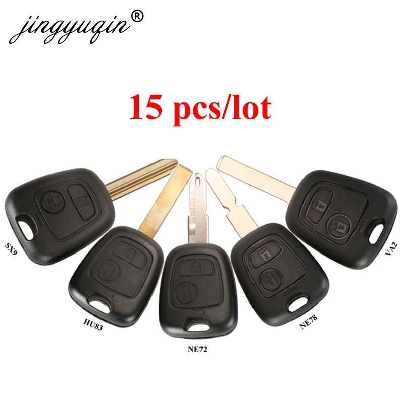 

jingyuqin 15pcs 2 Button Remote Car Key Fob Case Shell For Citroen C1 C2 C3 C4 XSARA Picasso Peugeot 307 107 207 407 206 406 306