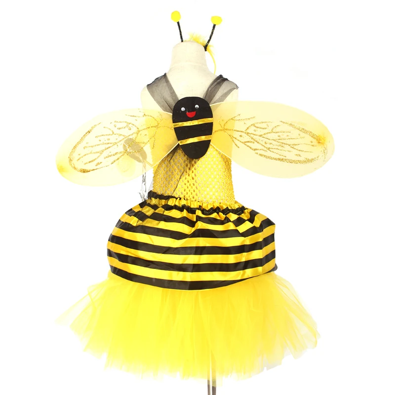 Little Bumble Bee Tutu Dress Girls Honeybee Fancy Dress Up Outfit Yellow Black Striped Insect Birthday Halloween Costume (14)