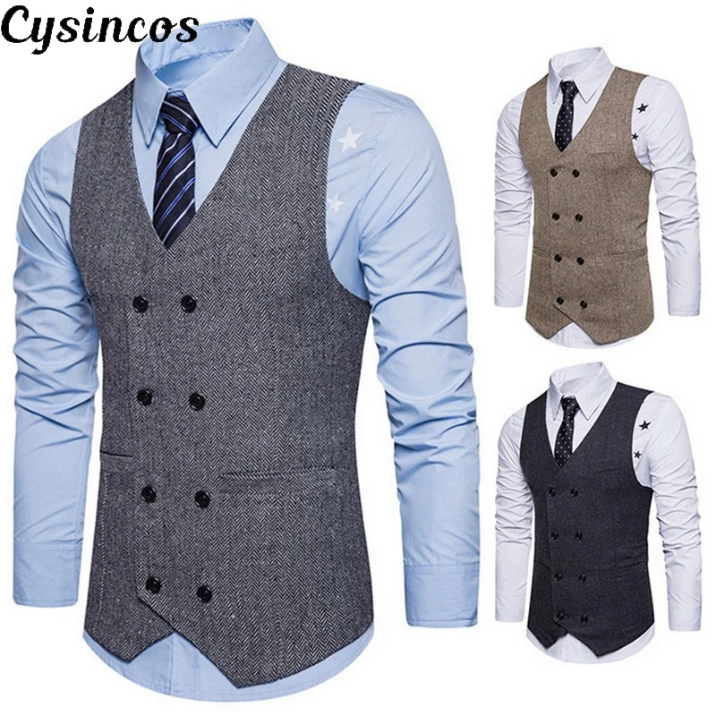CYSINCOS 2020 Brand Suit Vest Men Jacket Sleeveless Gray Brown Vintage Tweed Vest Fashion Spring Autumn Plus Size Waistcoat
CYSINCOS 2020 Brand Suit Vest Men Jacket Sleeveless Gray Brown Vintage Tweed Vest Fashion Spring Autumn Plus Size Waistcoat